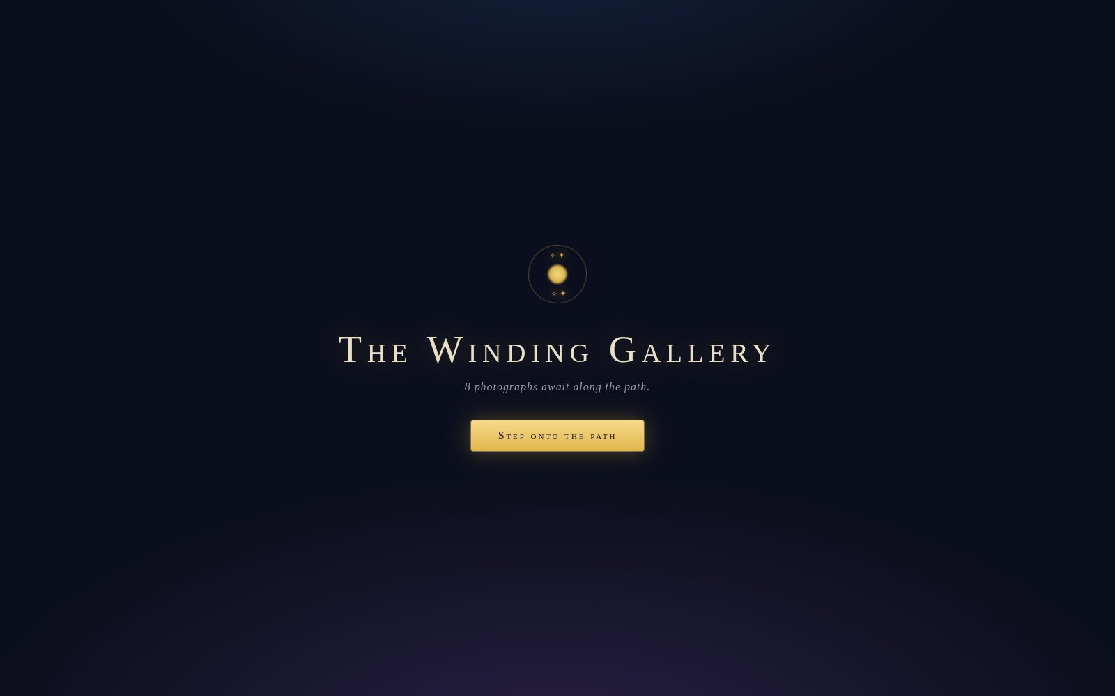 The entrance veil: The Winding Gallery, eight photographs await along the path